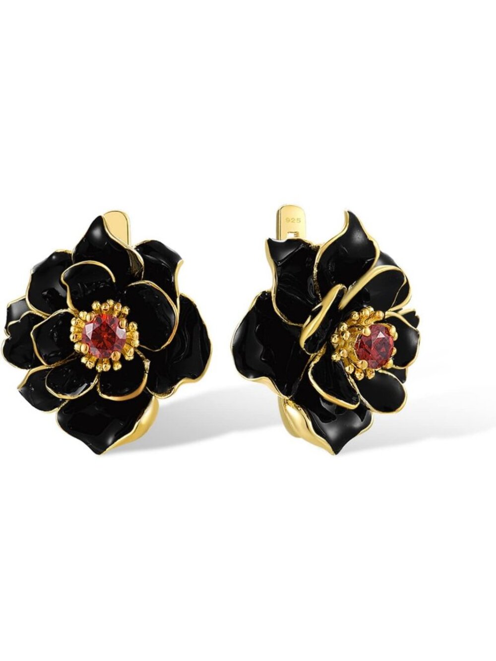 925 Sterling Silver Enamel Flower Earrings - Elegant Floral Design